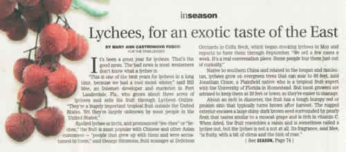 Photo of the lychee article in the New Jersey Star Ledger on Wednesday, June 5, 2003.